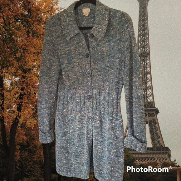 Sigrid Olsen Sport Speckled Knit Sweater + S + Blue / Green - Picture 10 of 10